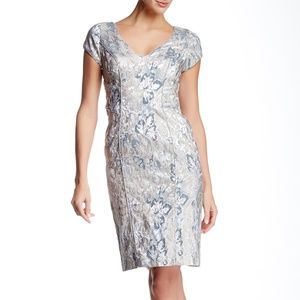 Theai Floral Metallic Jacquard Cap Sleeve Sheath